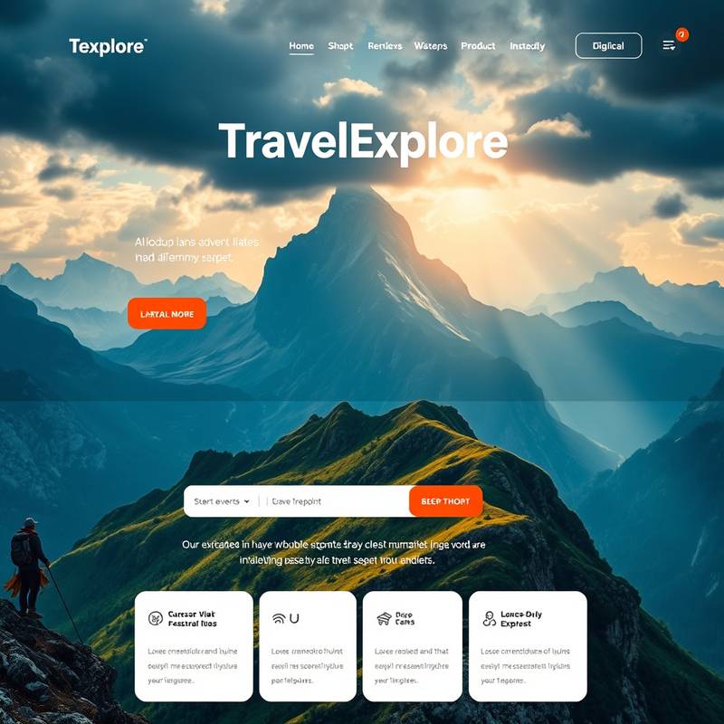 Landing page design for 'TravelExplore', an adventure travel agency