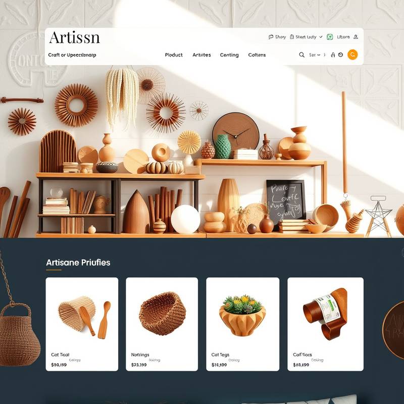 Online store design for 'ArtisanCrafts', a handmade goods marketplace