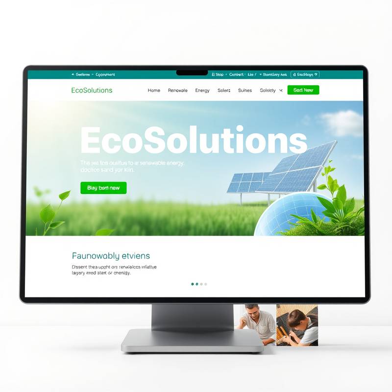 Screenshot of the EcoSolutions website homepage, displaying a clean and modern design with a focus on renewable energy solutions.
