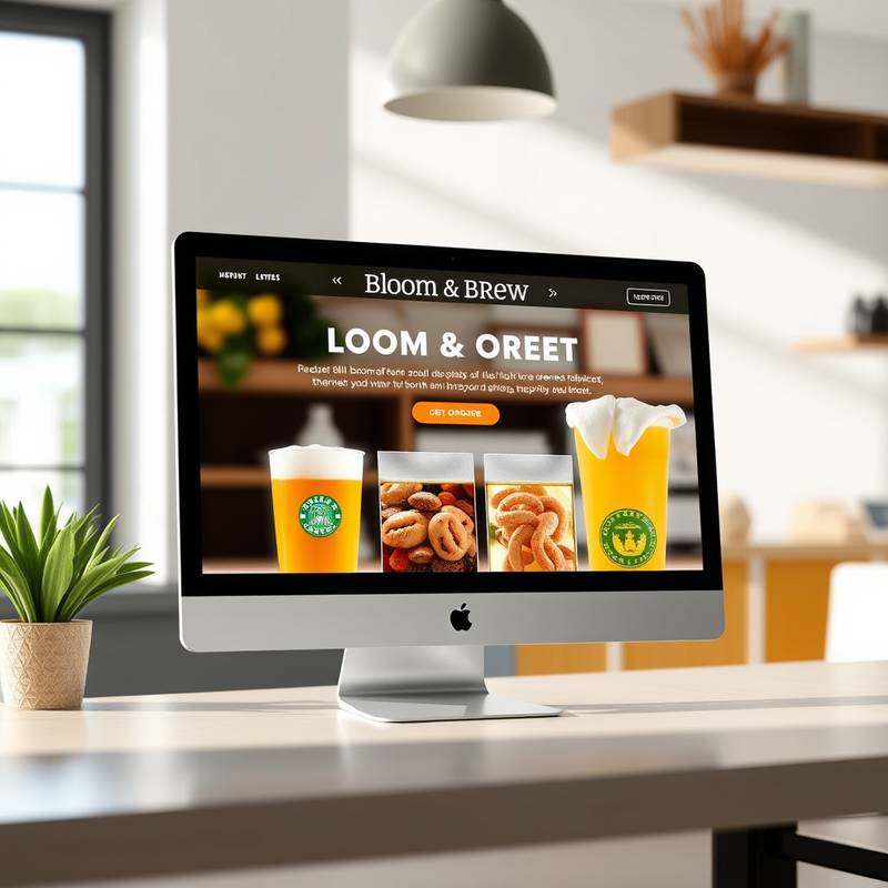 Screenshot of the redesigned website for 'Bloom & Brew', a local coffee shop, showcasing their new online ordering system.